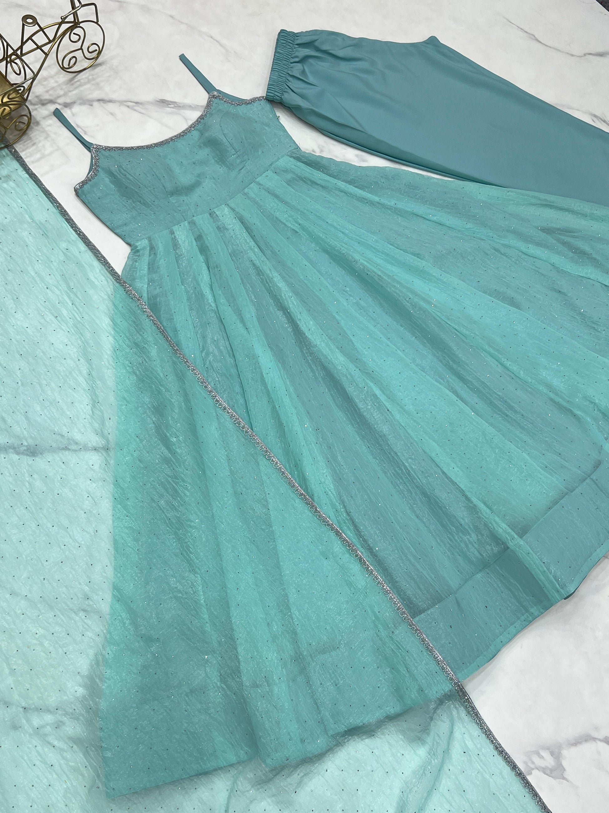 KB-287 Designer Anarkali Gown Set in Crunchy Silk with Sirozki Work – Dupatta & Pant | Ready to Wear | Festive Collection