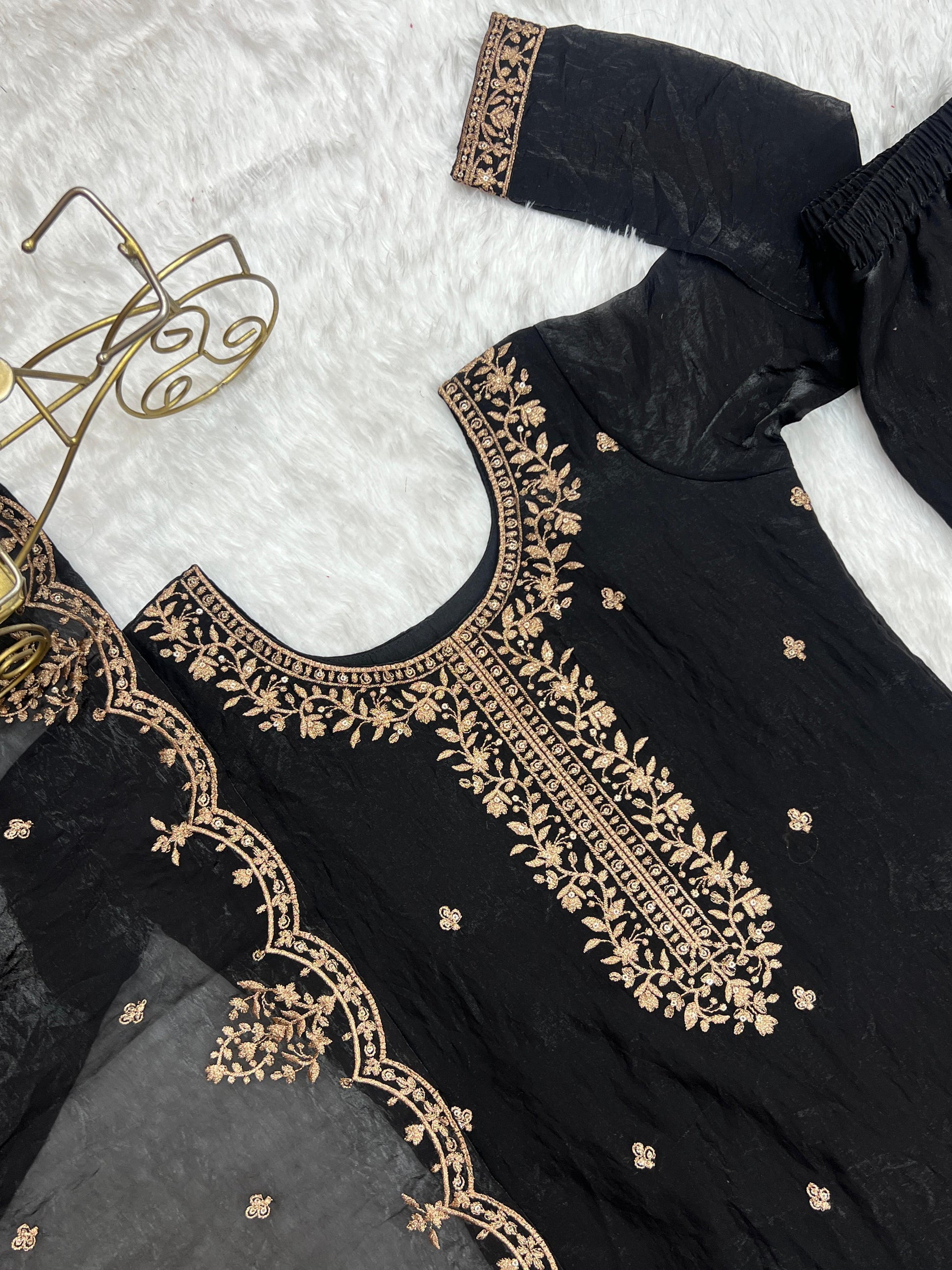 Designer Kediyakurta Sharara Set in Crunchy Silk – Jari & Sequence Embroidery | Dupatta Included | Festive Wear | Ready to Wear
