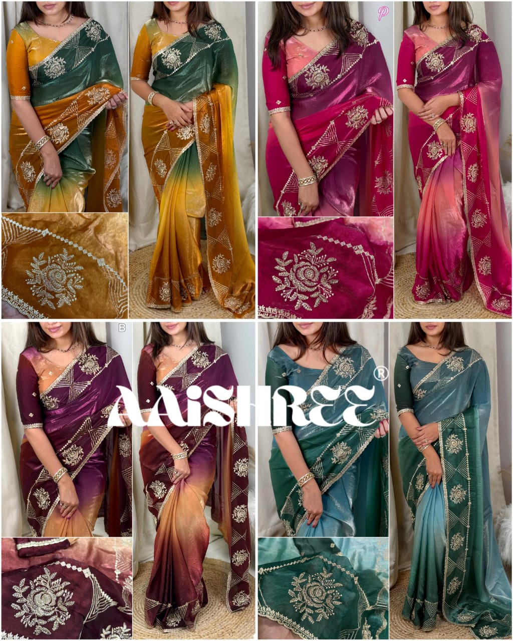 Designer Fandy Satin Saree with 3D Padding, Zari Embroidery & Swarovski Work – Premium Partywear