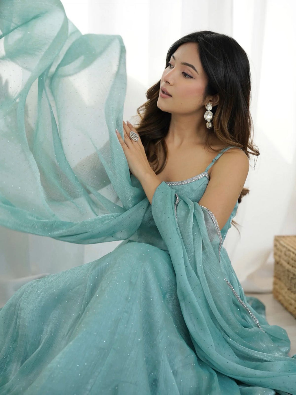 KB-287 Designer Anarkali Gown Set in Crunchy Silk with Sirozki Work – Dupatta & Pant | Ready to Wear | Festive Collection
