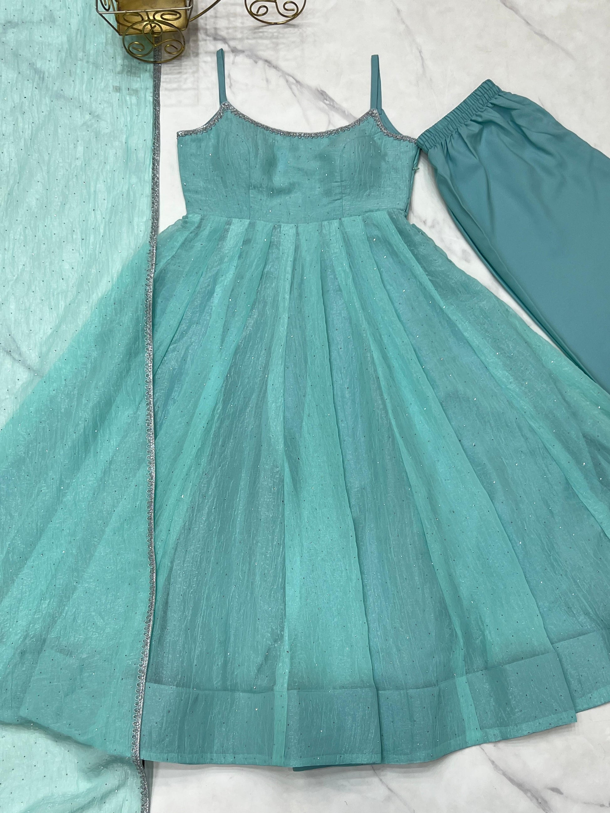 KB-287 Designer Anarkali Gown Set in Crunchy Silk with Sirozki Work – Dupatta & Pant | Ready to Wear | Festive Collection