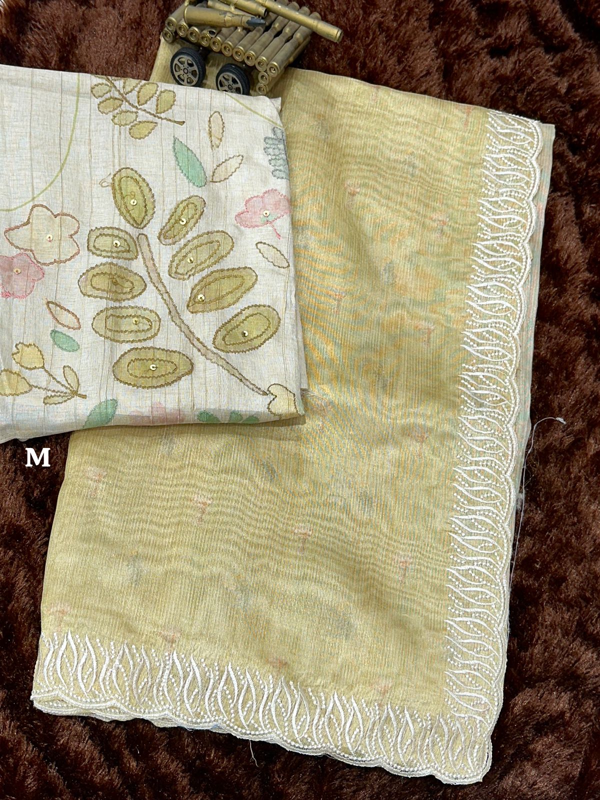 VAIDAHI Designer Tani Sani Silk Saree with Cutwork & Tusser Linen Blouse – Thread Embroidery | Elegant Party Wear