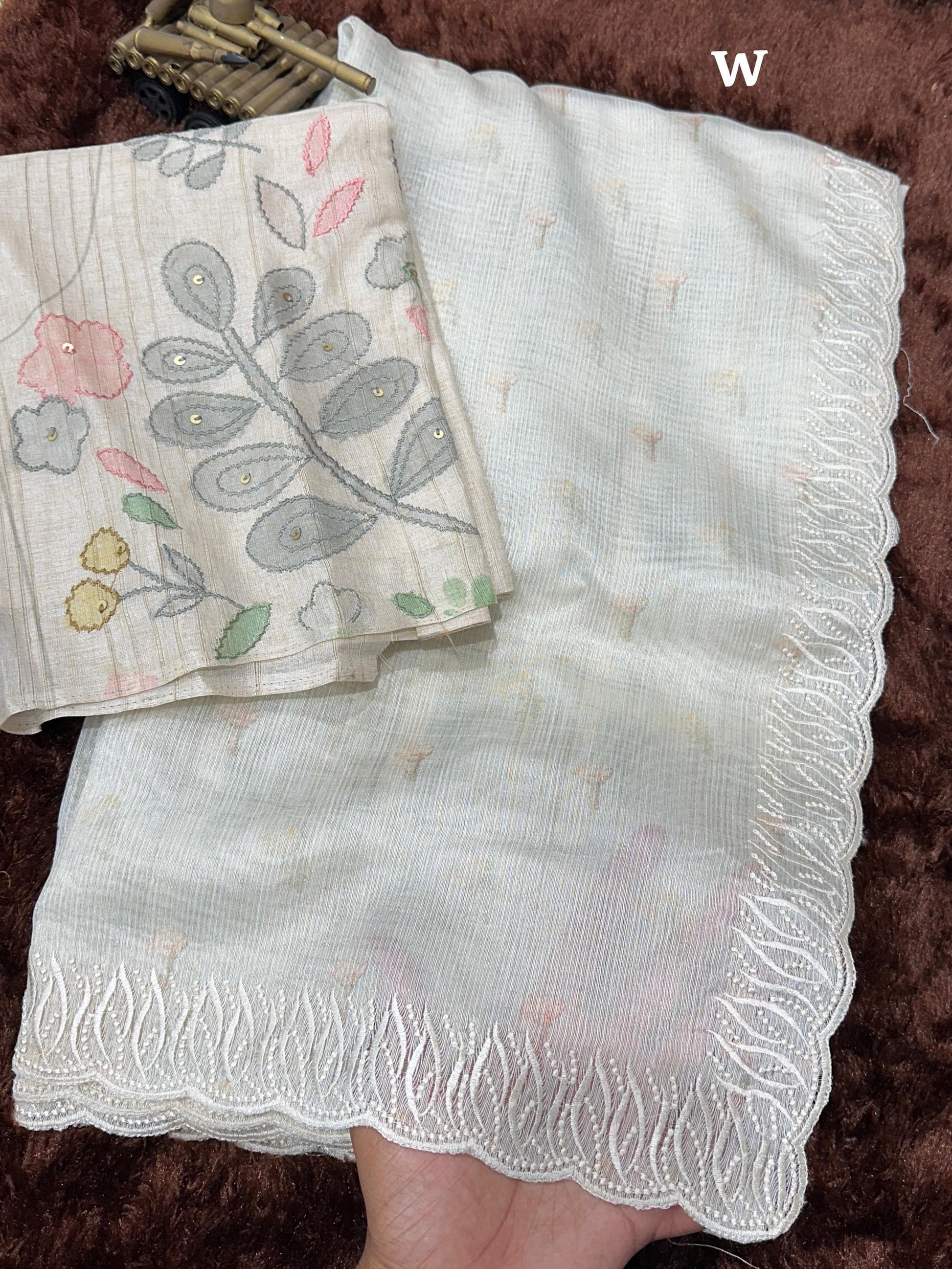VAIDAHI Designer Tani Sani Silk Saree with Cutwork & Tusser Linen Blouse – Thread Embroidery | Elegant Party Wear