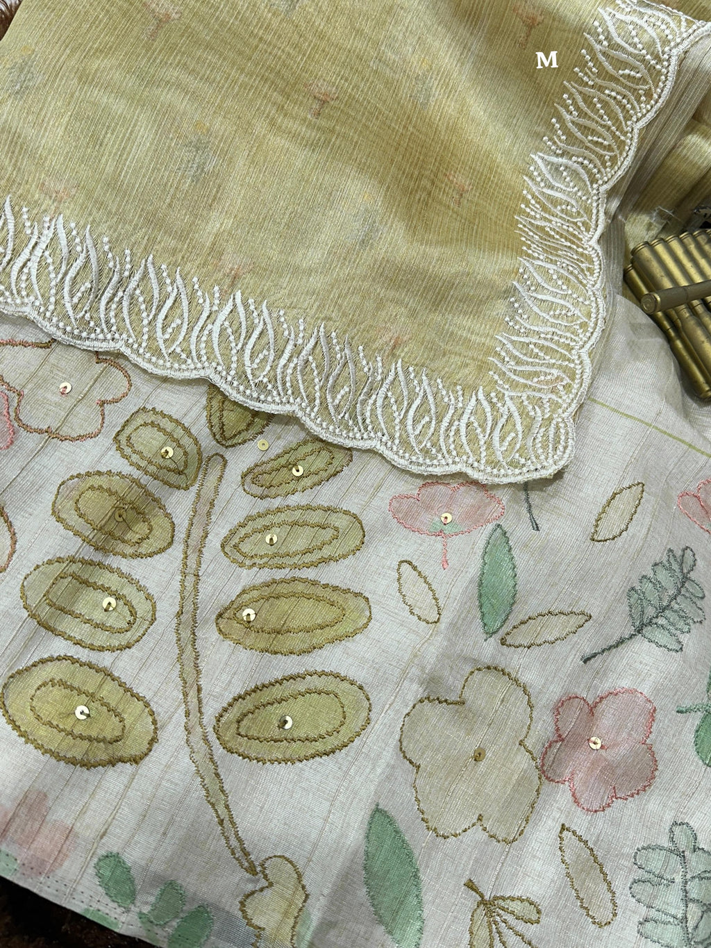 VAIDAHI Designer Tani Sani Silk Saree with Cutwork & Tusser Linen Blouse – Thread Embroidery | Elegant Party Wear