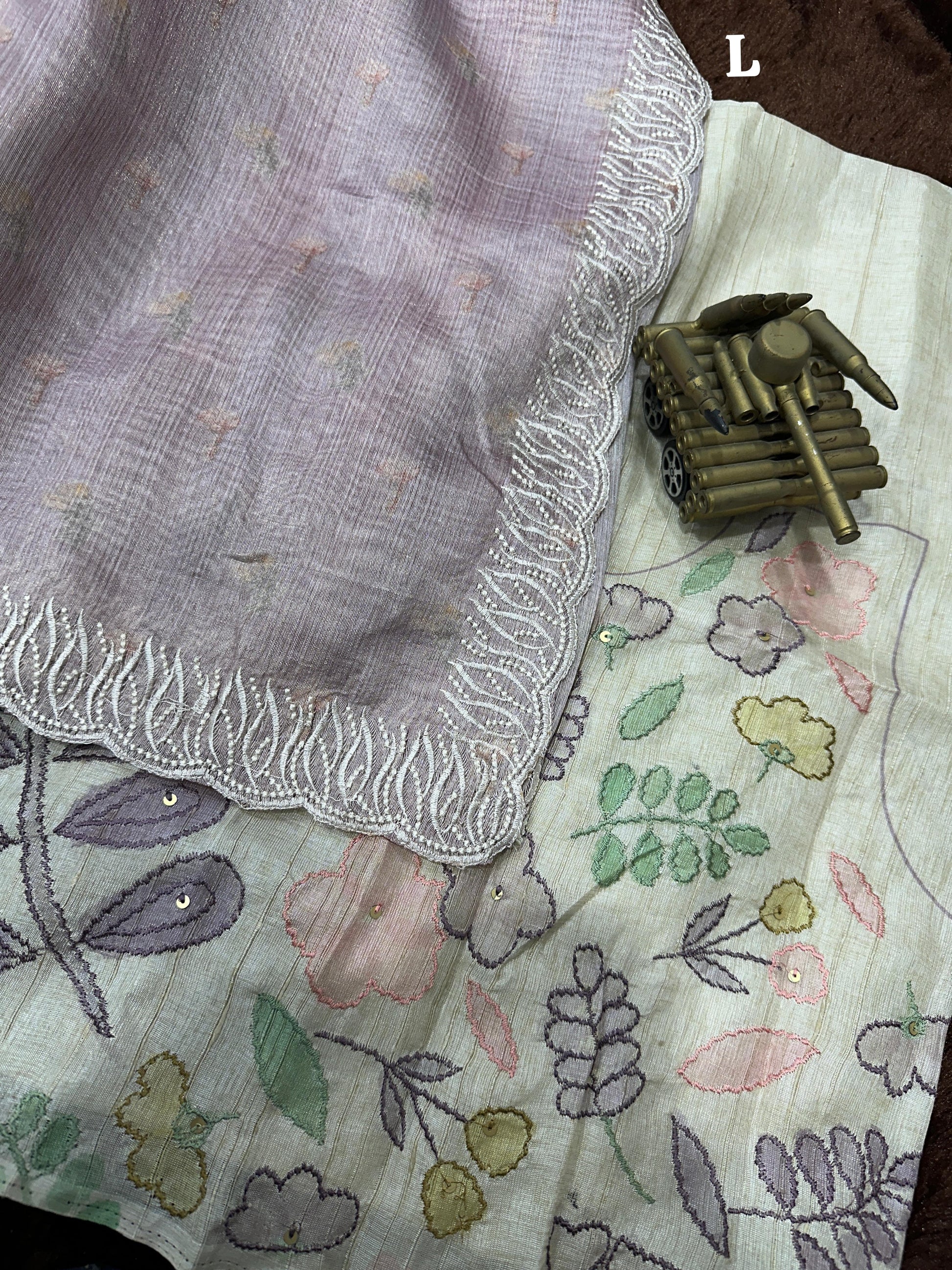 VAIDAHI Designer Tani Sani Silk Saree with Cutwork & Tusser Linen Blouse – Thread Embroidery | Elegant Party Wear