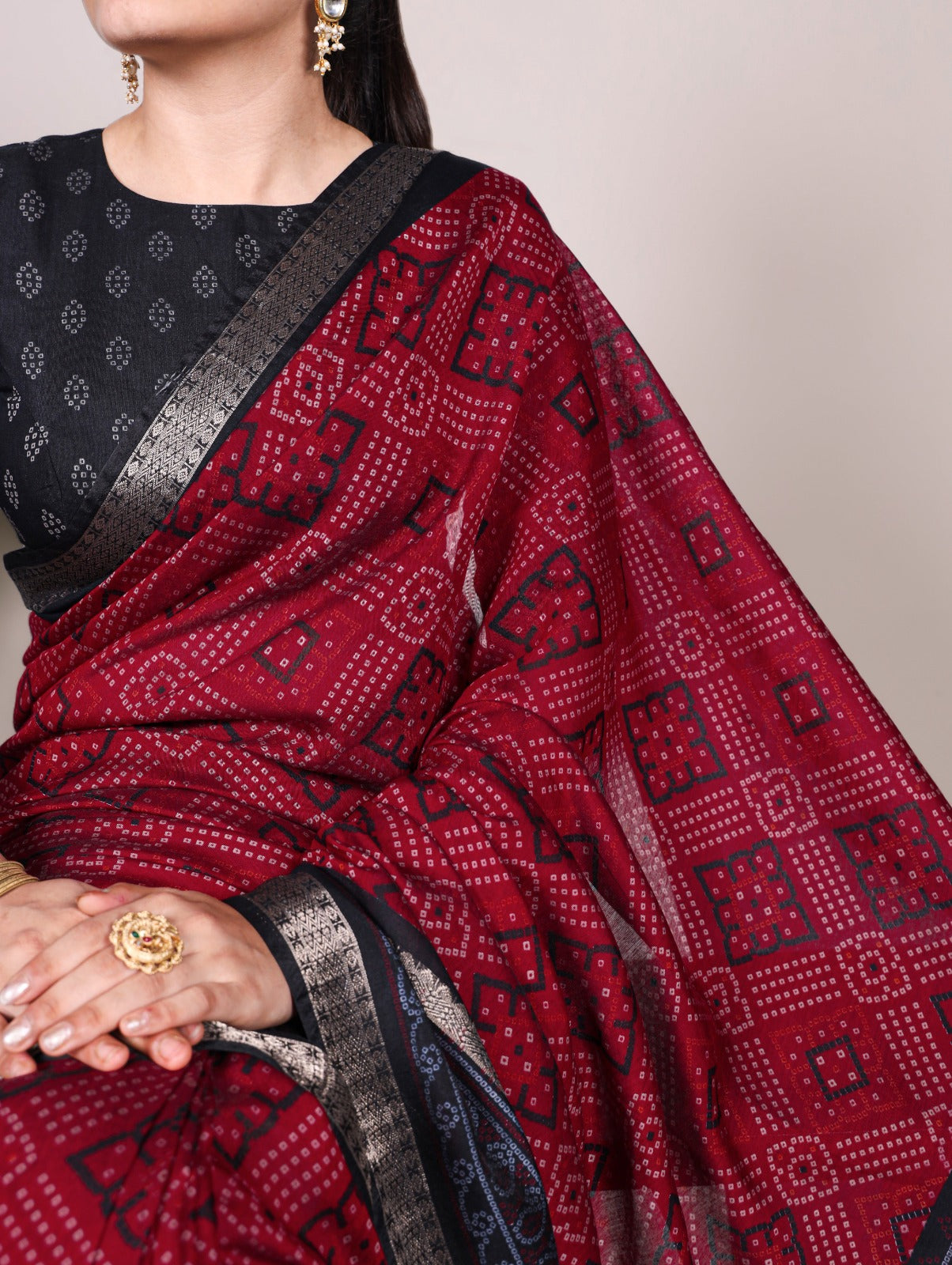 Bandhej Print Chanderi Saree with Zari Weaving – YNF7046 Series | Polyester Viscose | Unstitched Blouse | Festive Wear
