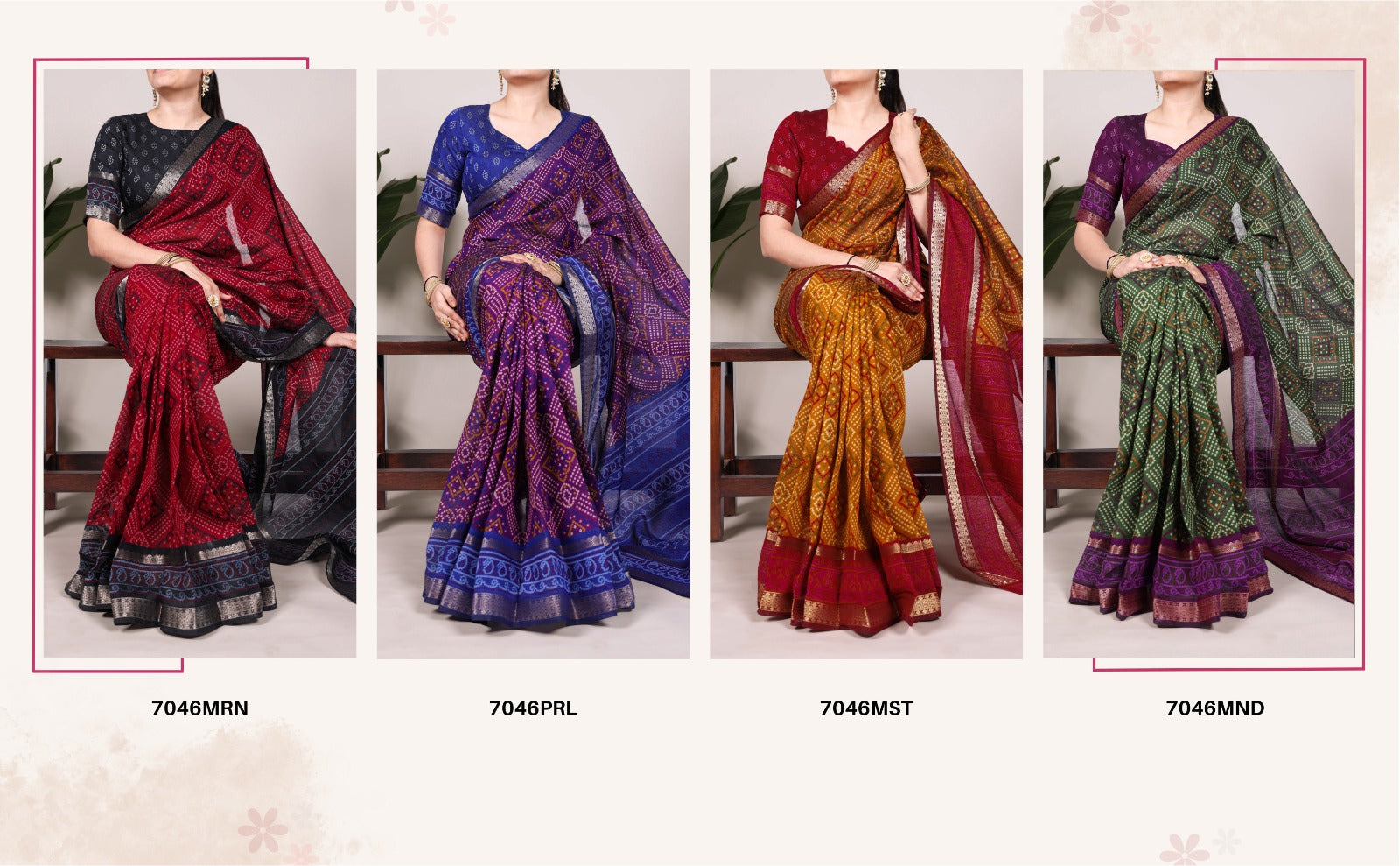 Bandhej Print Chanderi Saree with Zari Weaving – YNF7046 Series | Polyester Viscose | Unstitched Blouse | Festive Wear