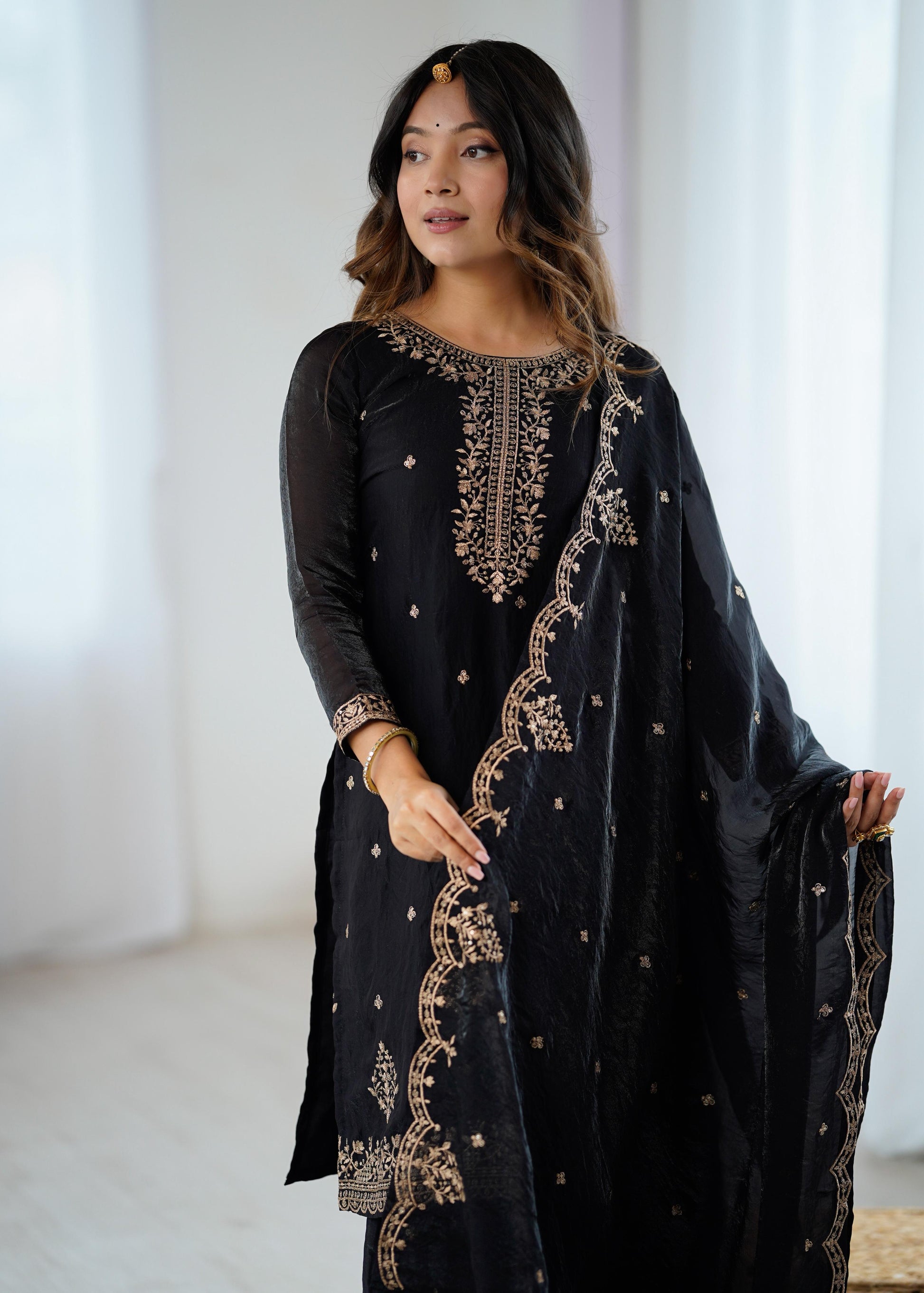Designer Kediyakurta Sharara Set in Crunchy Silk – Jari & Sequence Embroidery | Dupatta Included | Festive Wear | Ready to Wear