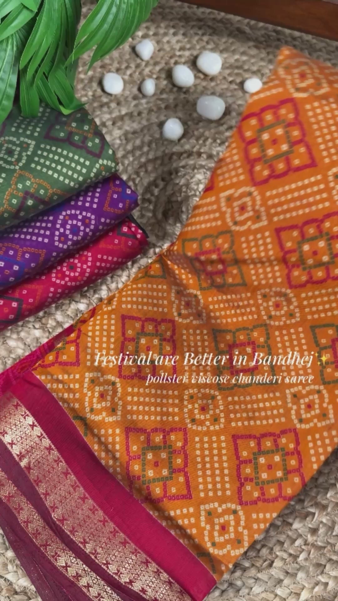 Bandhej Print Chanderi Saree with Zari Weaving – YNF7046 Series | Polyester Viscose | Unstitched Blouse | Festive Wear