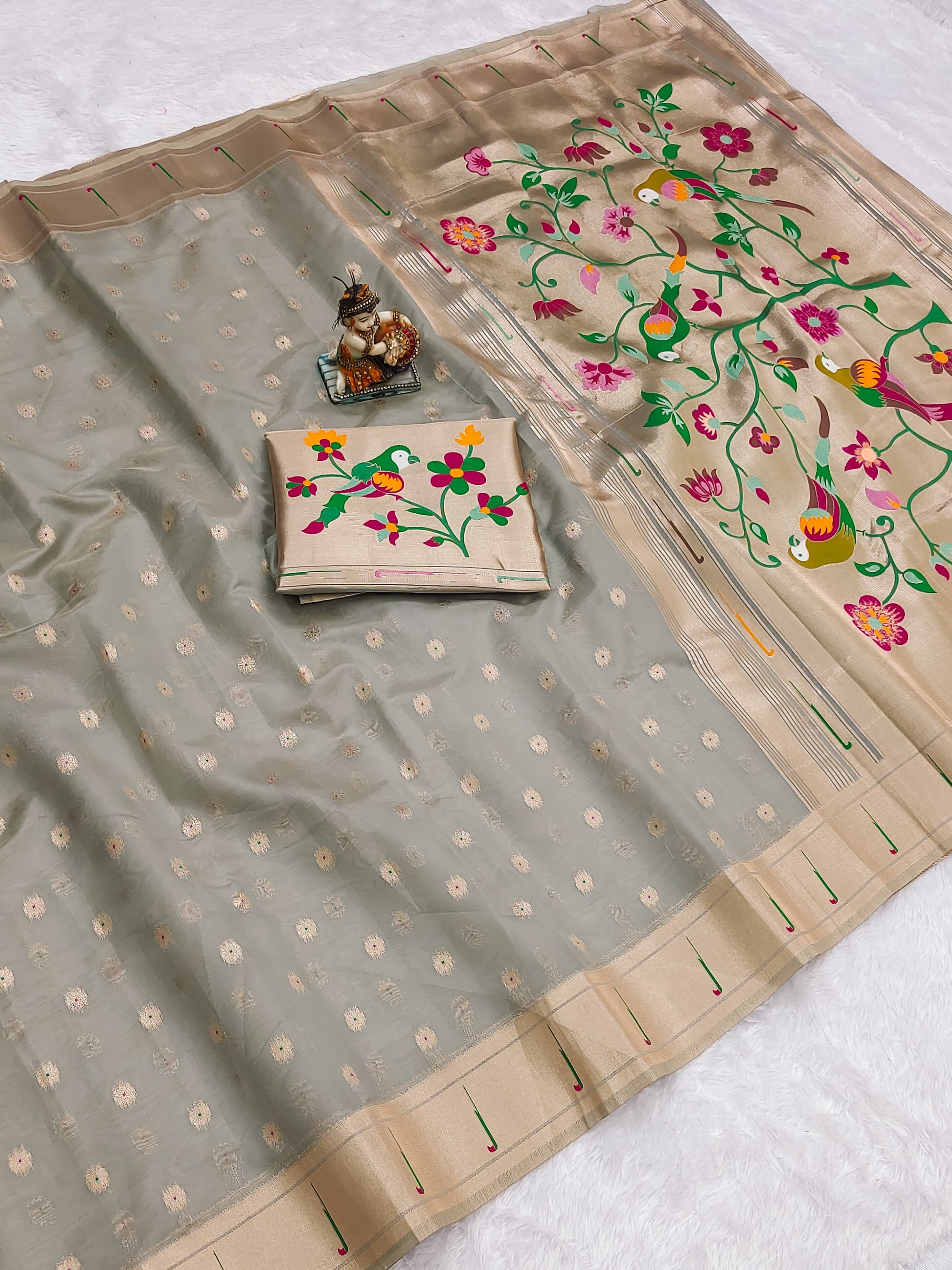 URVI Paithani Tissue Saree with Brocket Blouse – Elegant Mina Butti & Jari Weaving | 8 Colors