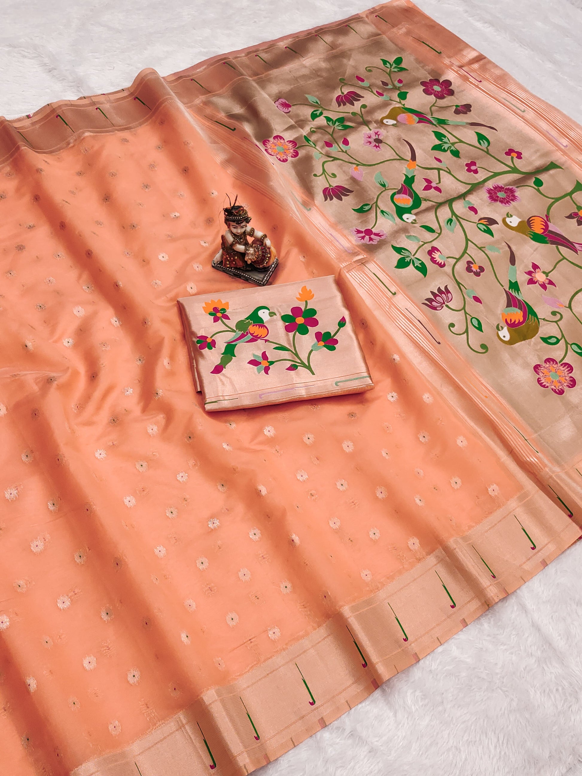 URVI Paithani Tissue Saree with Brocket Blouse – Elegant Mina Butti & Jari Weaving | 8 Colors