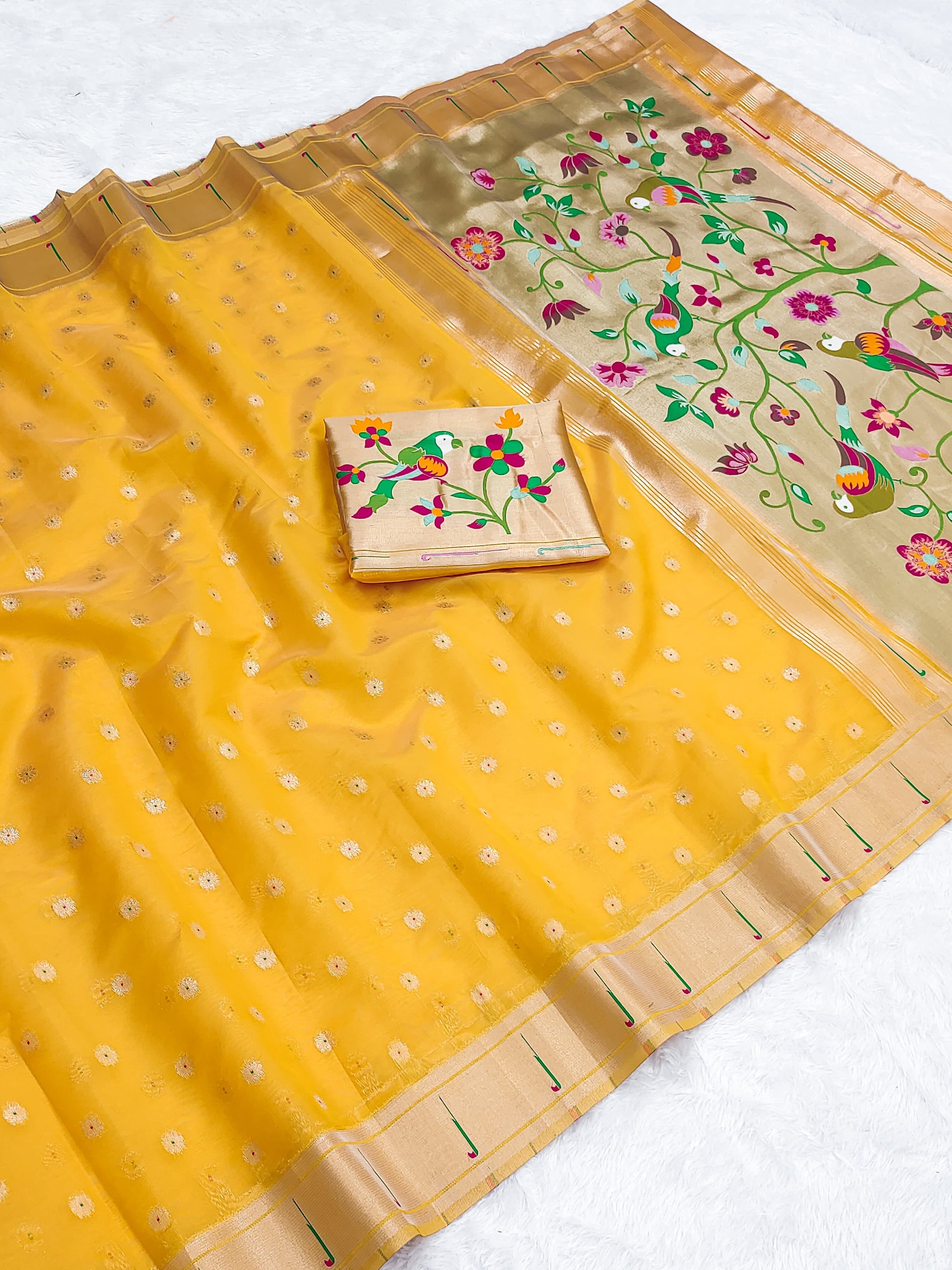 URVI Paithani Tissue Saree with Brocket Blouse – Elegant Mina Butti & Jari Weaving | 8 Colors