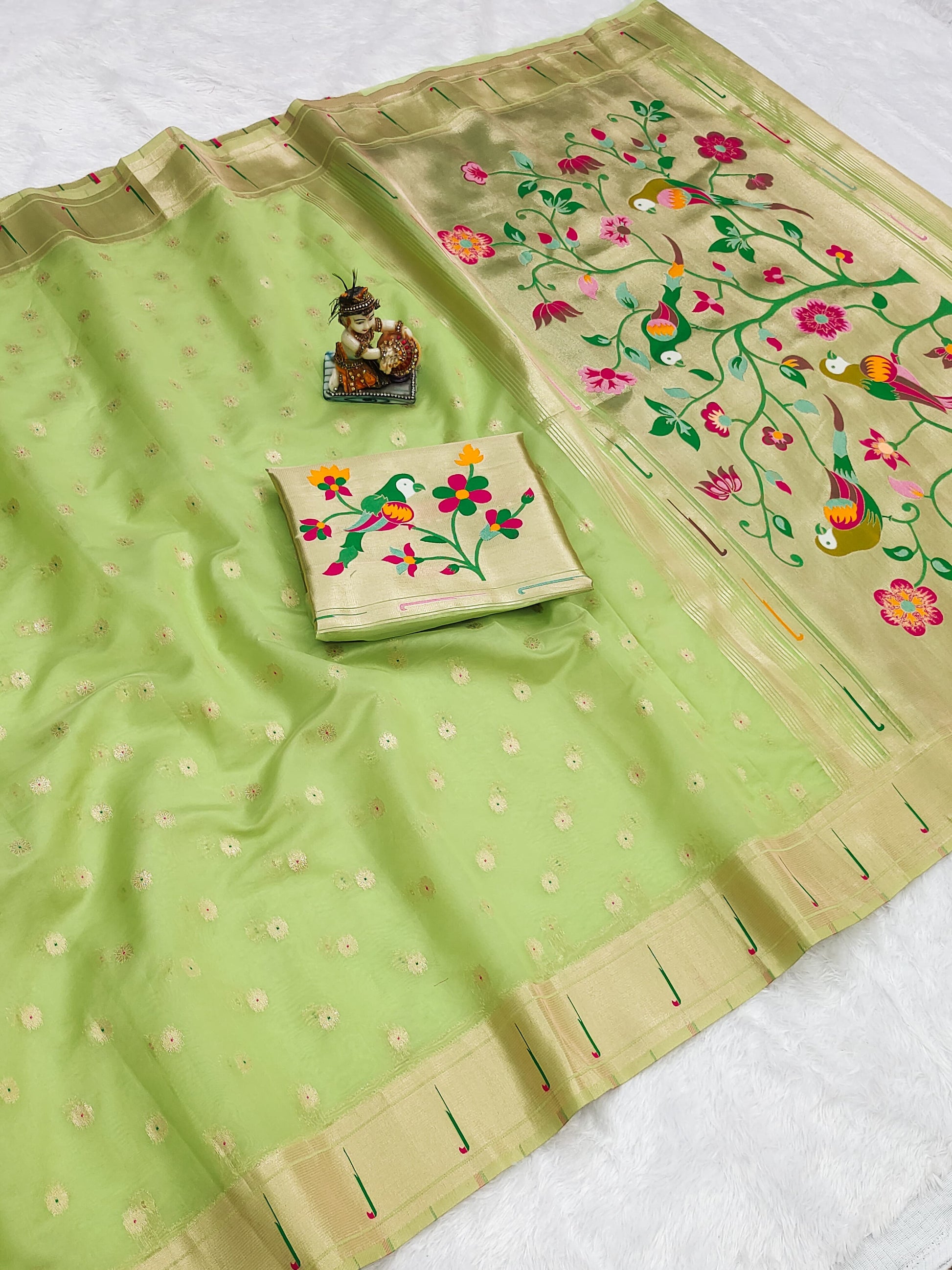 URVI Paithani Tissue Saree with Brocket Blouse – Elegant Mina Butti & Jari Weaving | 8 Colors