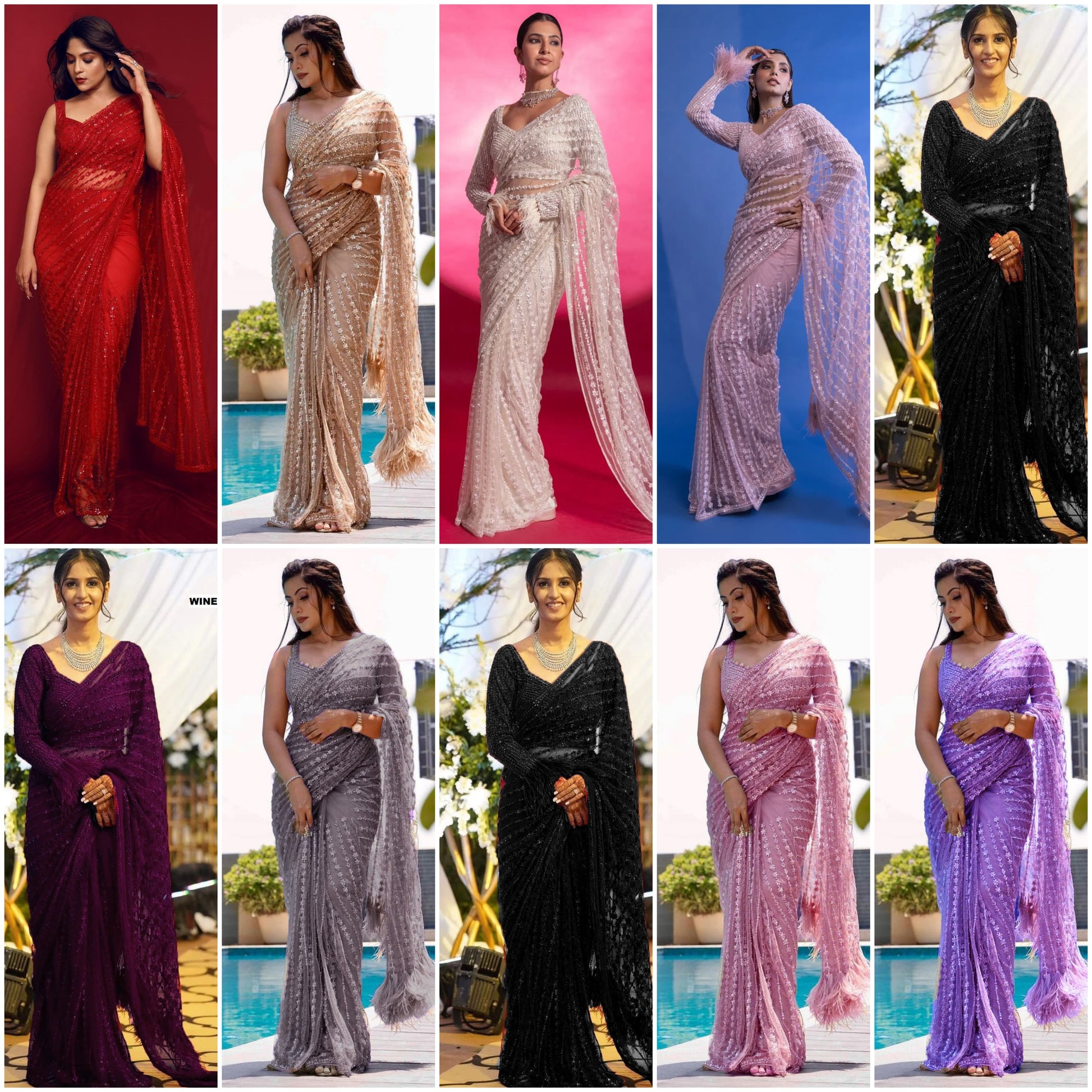 DF 3369 Bollywood Designer Mono Net Saree with Heavy Sequins Embroidery & Net Blouse – Party Wear