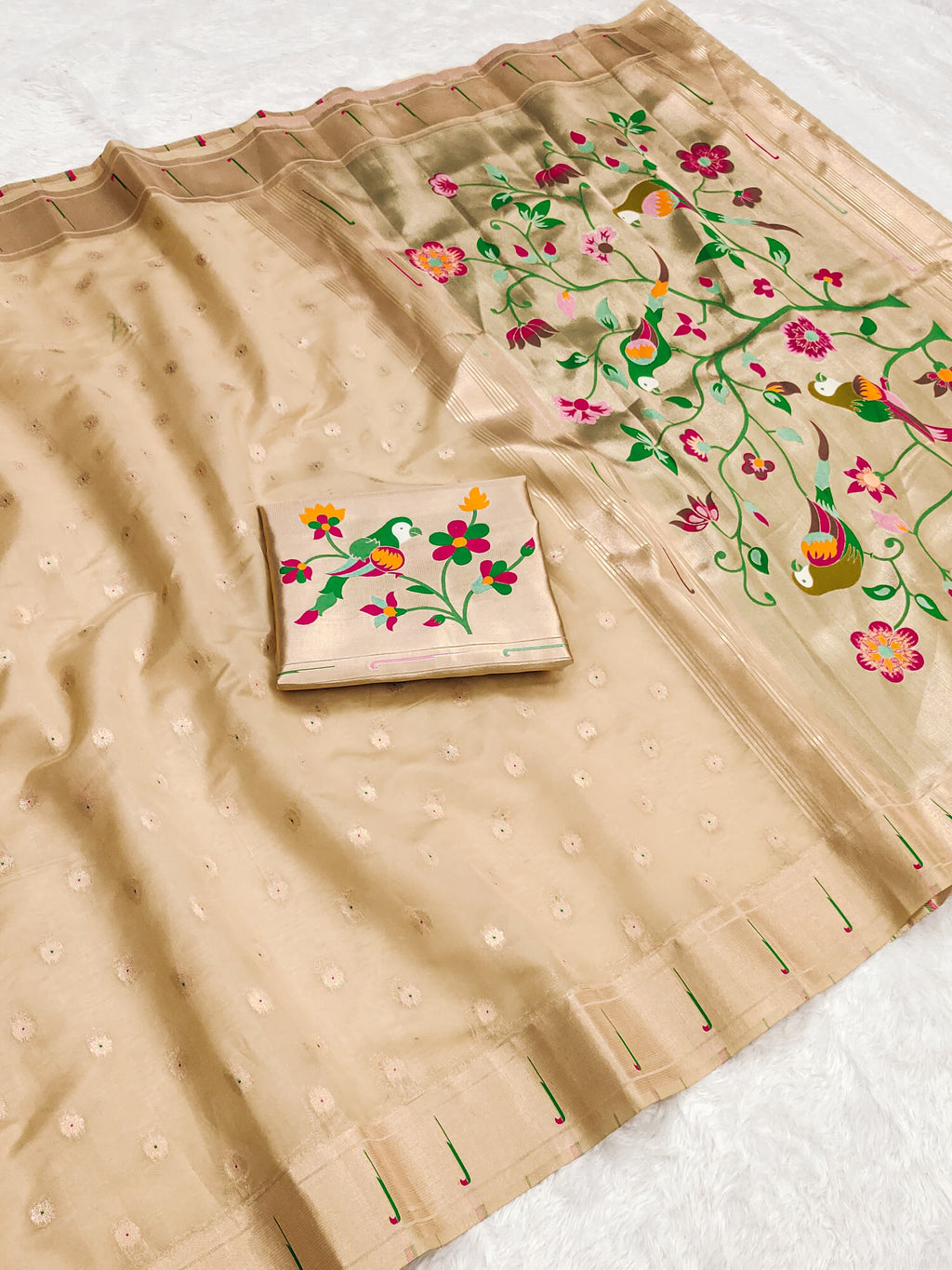 URVI Paithani Tissue Saree with Brocket Blouse – Elegant Mina Butti & Jari Weaving | 8 Colors