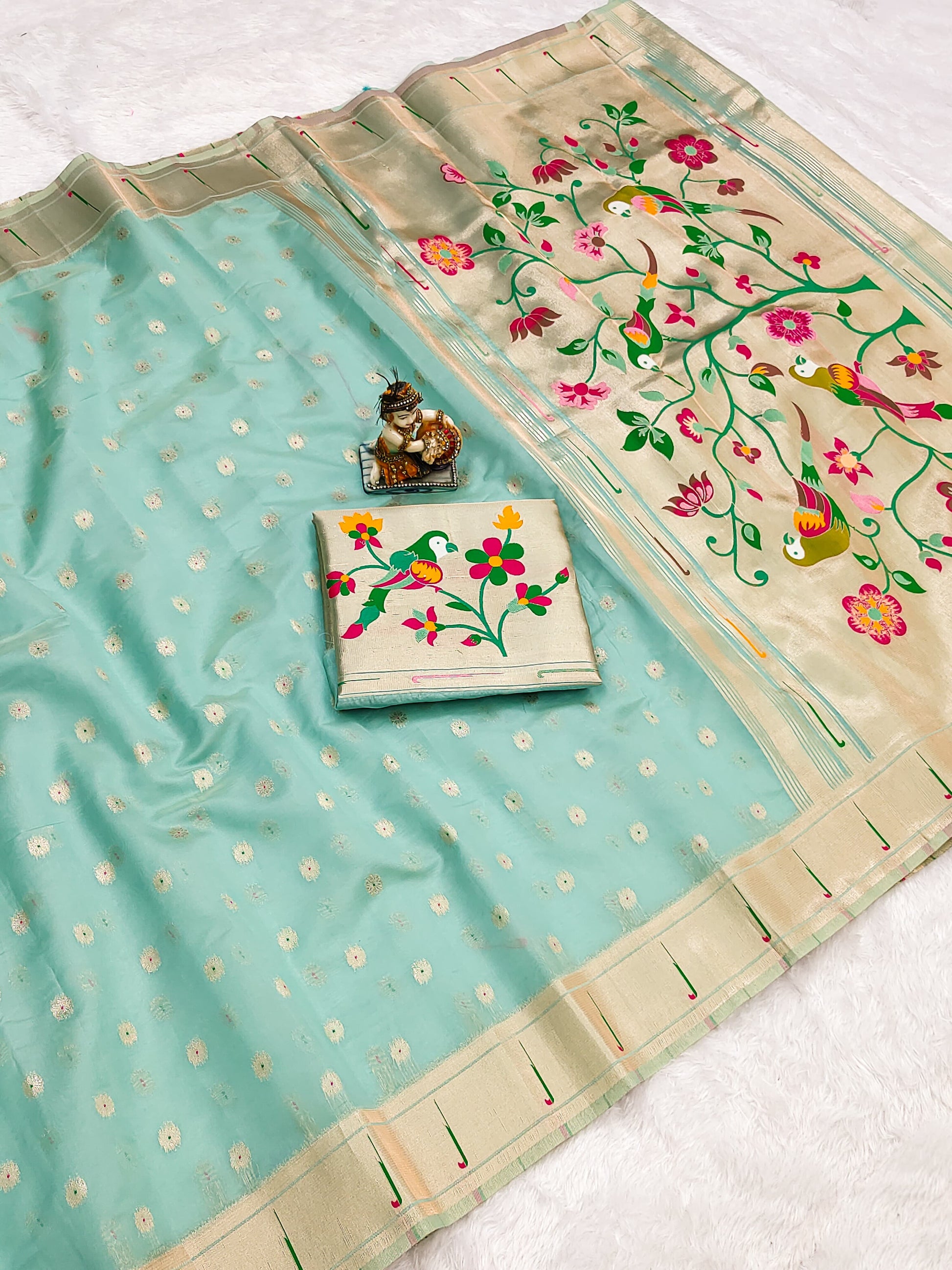 URVI Paithani Tissue Saree with Brocket Blouse – Elegant Mina Butti & Jari Weaving | 8 Colors