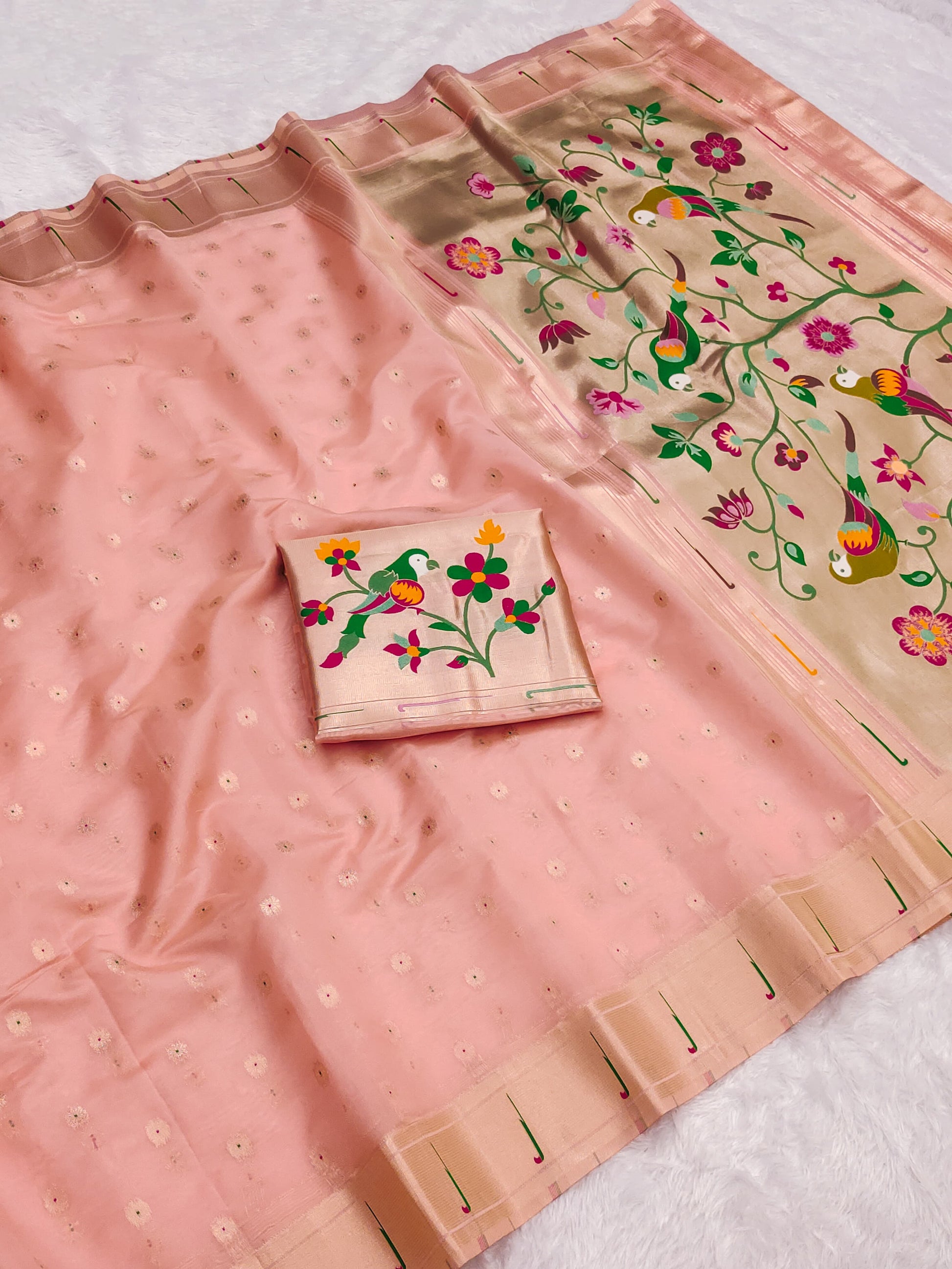 URVI Paithani Tissue Saree with Brocket Blouse – Elegant Mina Butti & Jari Weaving | 8 Colors