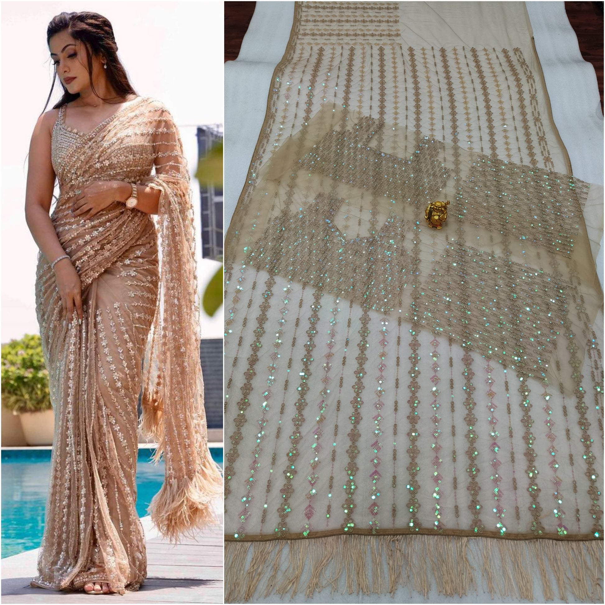 DF 3369 Bollywood Designer Mono Net Saree with Heavy Sequins Embroidery & Net Blouse – Party Wear