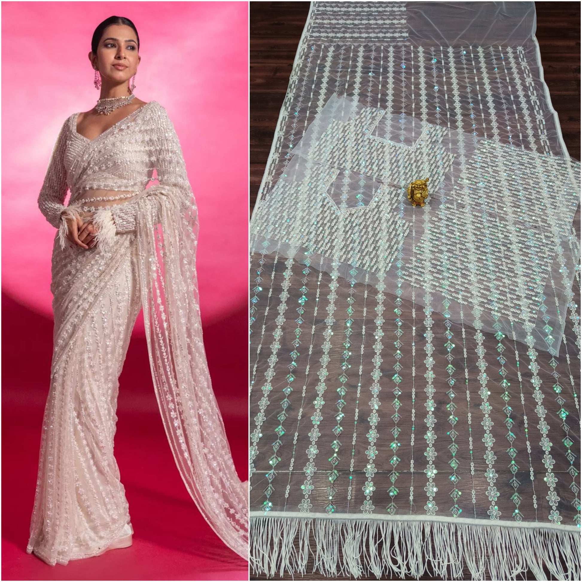 DF 3369 Bollywood Designer Mono Net Saree with Heavy Sequins Embroidery & Net Blouse – Party Wear