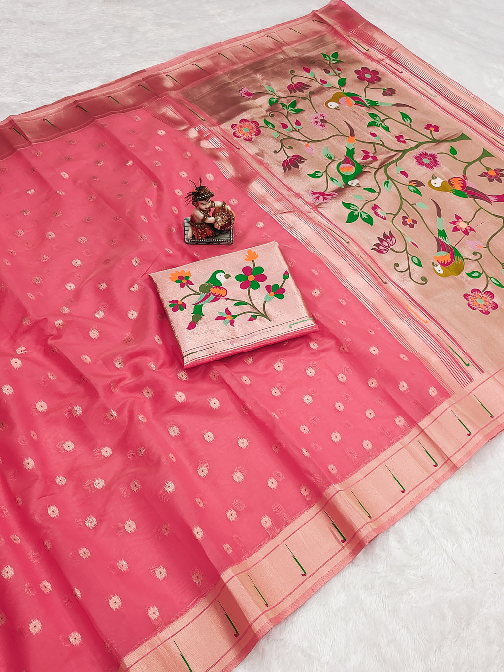 URVI Paithani Tissue Saree with Brocket Blouse – Elegant Mina Butti & Jari Weaving | 8 Colors